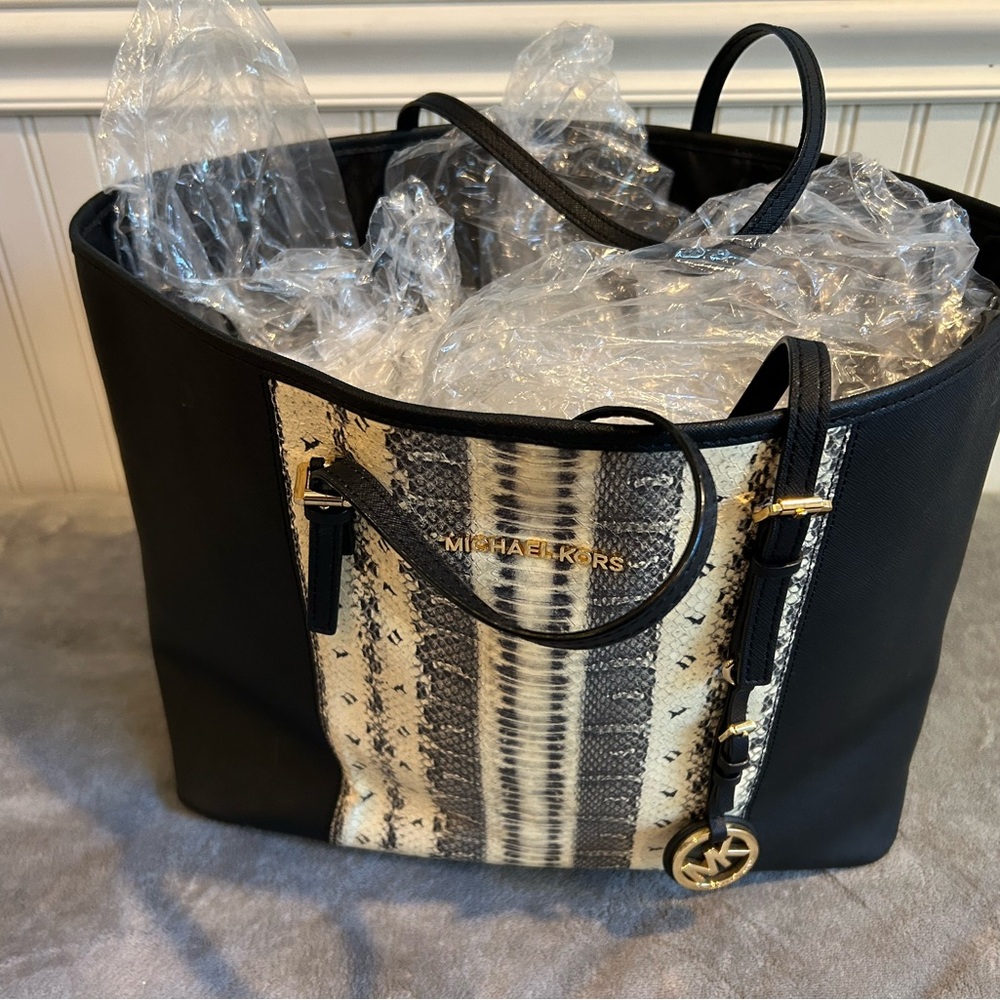 Michael Kors Black and Cream Tote with Structured Design